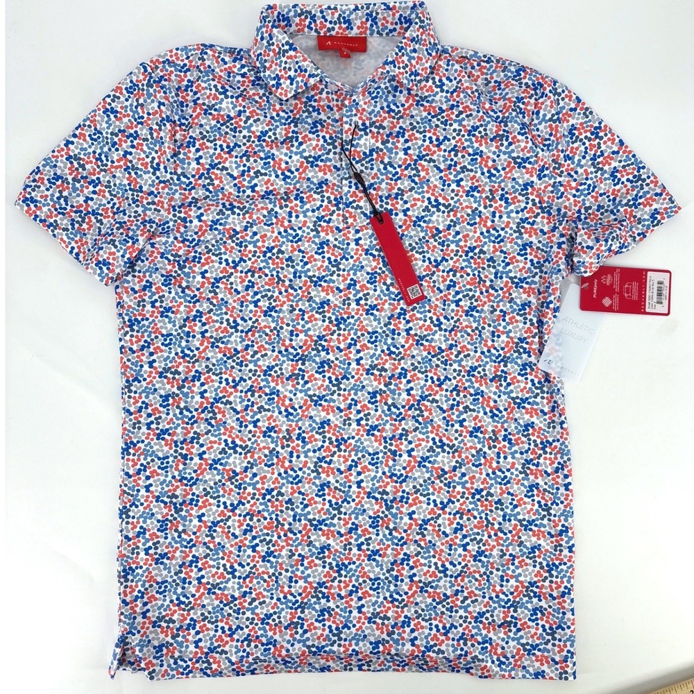 Redvanly Fourcy Polo Shirt Mens Small Coral Blue Multi Dot Purepoly Golf R2521
